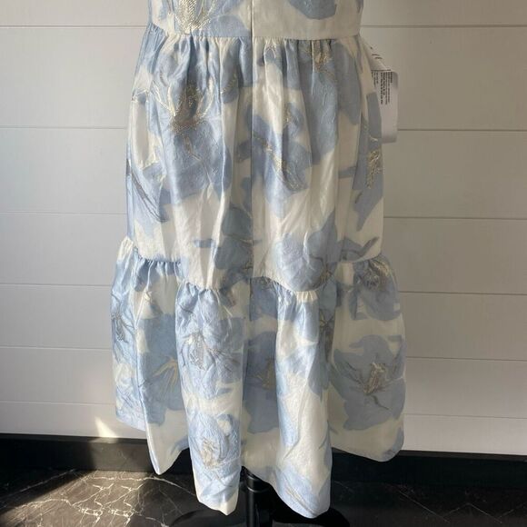 Kay Unger CASSIE MIDI DRESS Size 12 Blue, Silver, White - Picture 8 of 11